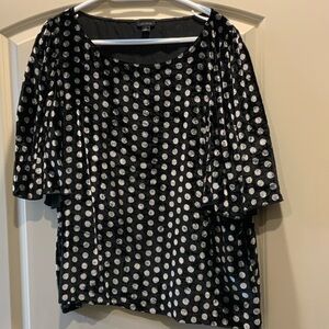 Ann Taylor Black and Silver Velvet Polka Dot Blouse ~ Size XXL